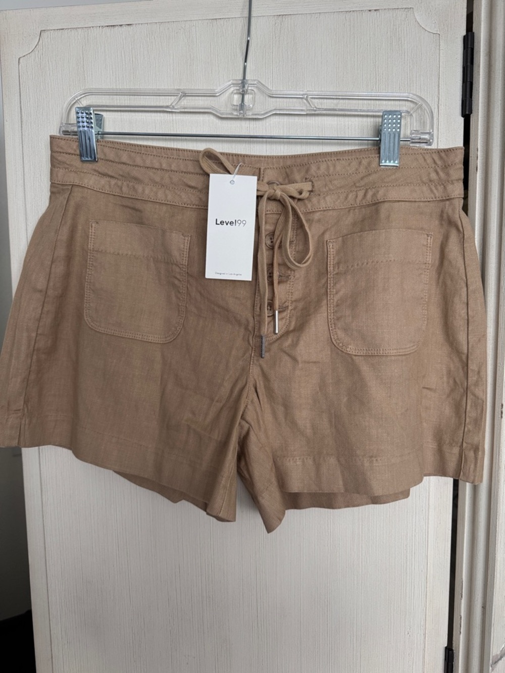 Level 99 Women's Tan Drawstring Linen-Blend High Waist Shorts